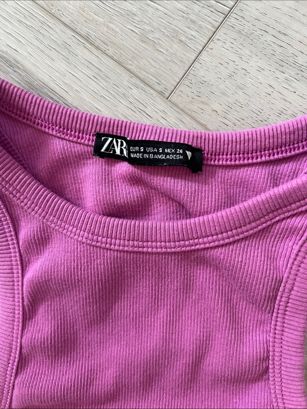 💋3/$10💋Zara Pink/Purple Racerback Ribbed Crop Top Size S - Picture 2 of 4